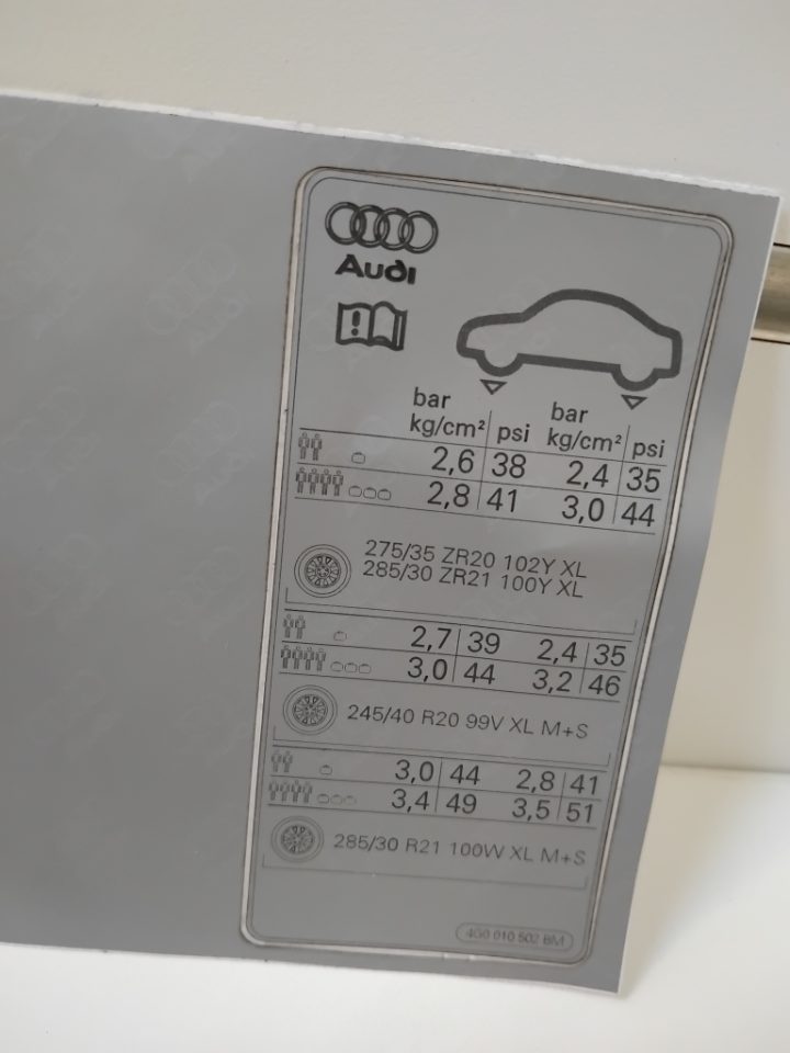 Genuine Data Plate Sticker For Tyre Pressure Audi RS6 C7 4G 2013–2018 New