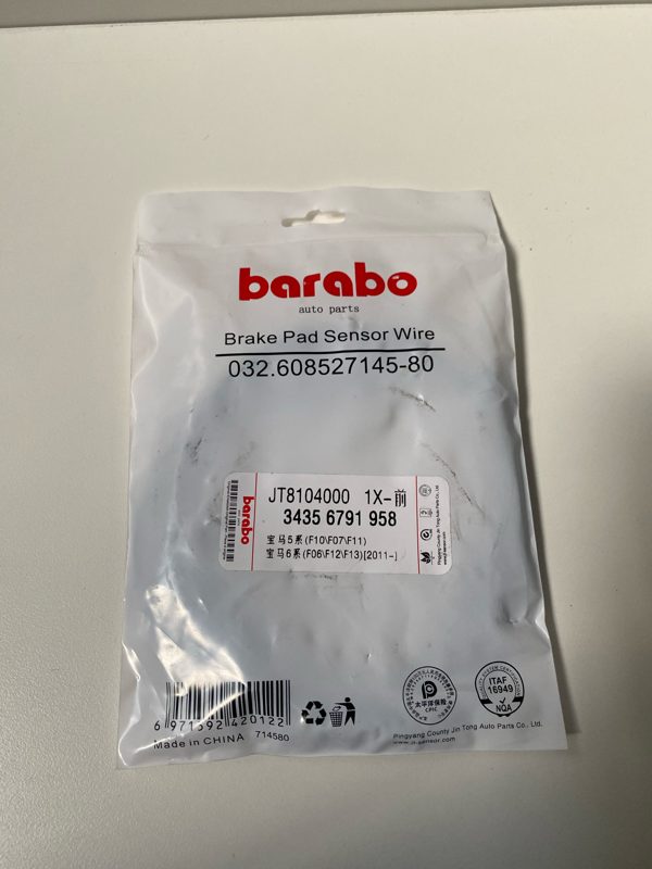 Barabo Front Brake Pad Sensor Wire for BMW Series 5, 6, 7, X6, F10, F11, F18 New