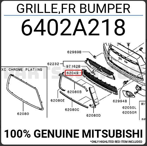 Genuine Front Bumper Grill Mitsubishi ASX RVR GA 2010 -2012 Used