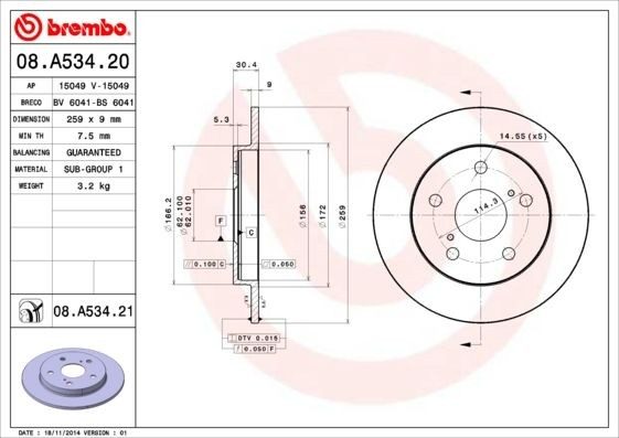 Brembo Rear Brake Rotor To Fit Toyota Corolla X XI E150 E180 2006 - 2019 New